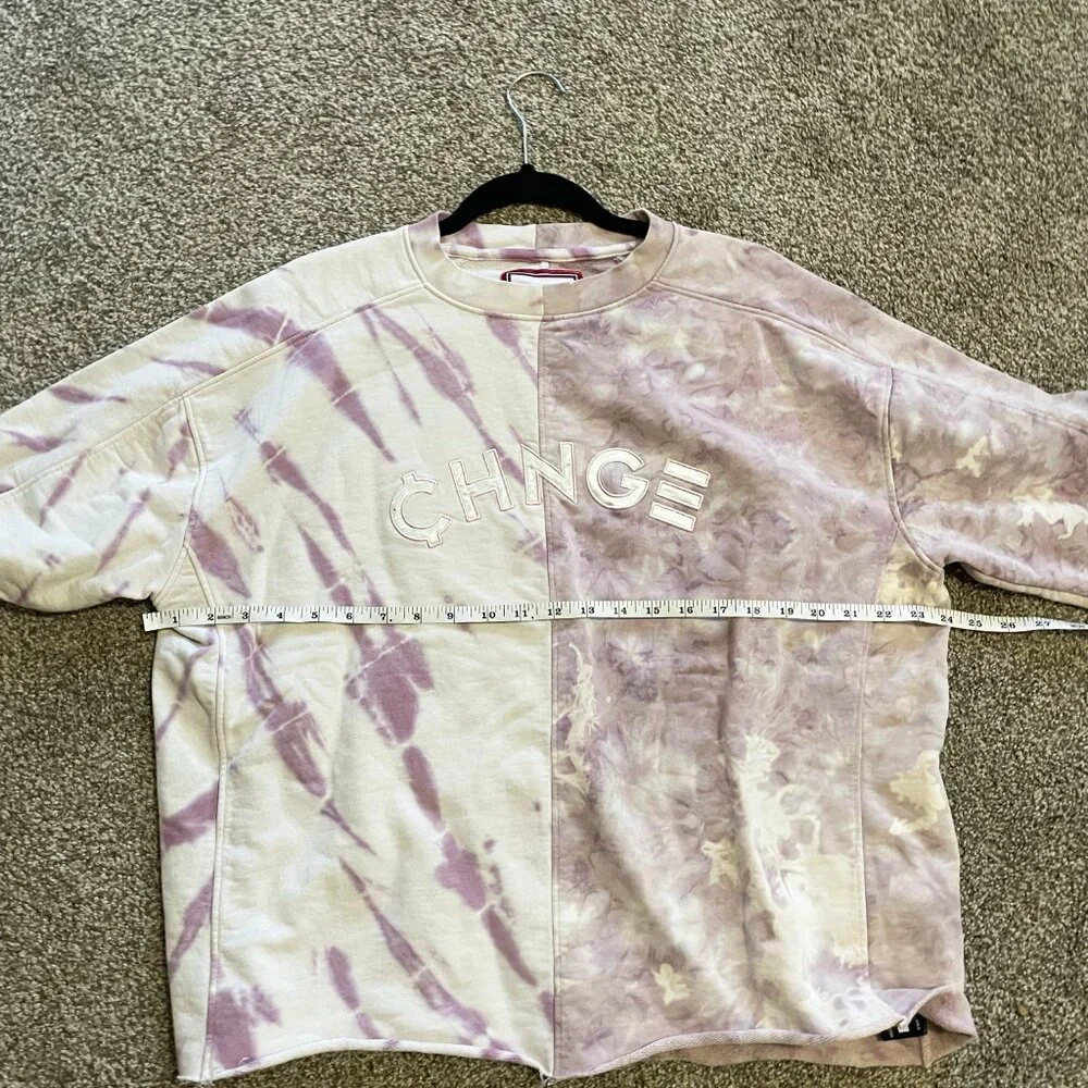 CHNGE Tie Dye Embroidered Logo Pullover Crew Neck Sweatshirt Purple/Pink Small